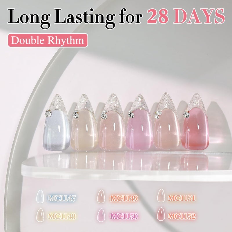 Double Rhythm 6 Colors Cat Eye Gel Polish Set Shimmer Glitter with Magnet Holographic Reflective Magnetic UV Nail Art Kit (6-Kit-46) - Image 5