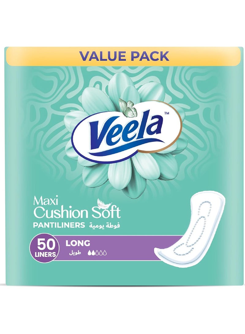 Veela Cushion Soft Pantiliners - Ultra-Soft, Breathable, Leak-Proof Daily Feminine Hygiene Protection and Everyday Freshness (Long, 50, count) Value Pack - Image 1