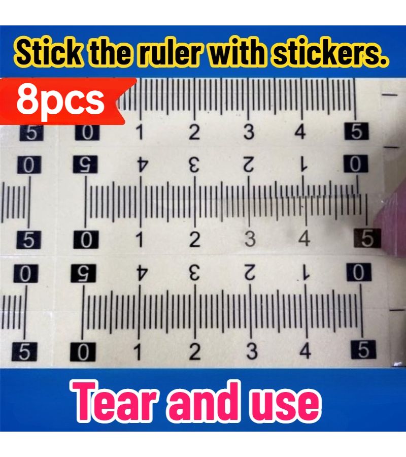 8 Pcs Self Adhesive Ruler Set White Rulers With Center Division Scale Stickers For Office Study Sewing Measuring Tool Multipurpose For Any Smooth Surface - Image 1