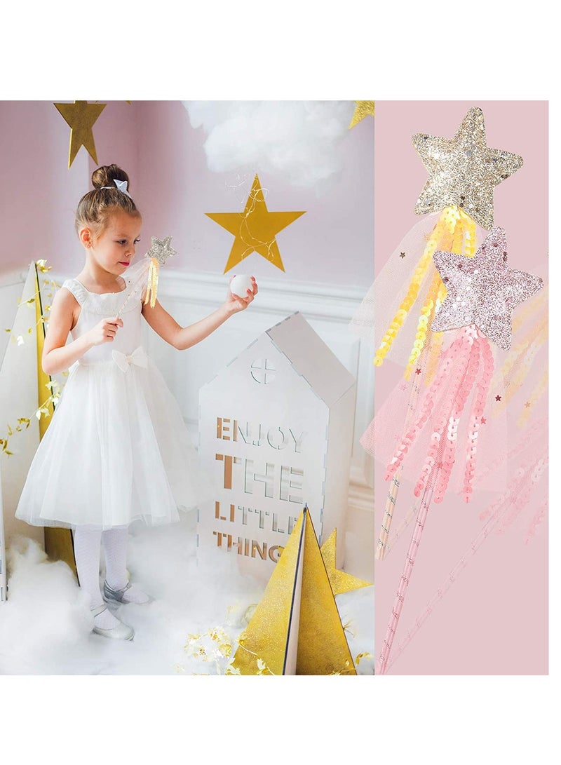 SOLARAE 6Pcs Fairy Wand for Girls Princess Wand Glitter Wand Star Wand Performance Fairy Stick for Costume Prop Cosplay Birthday Party Supply Role Play Favors Pink Purple Blue, Yellow - Image 2