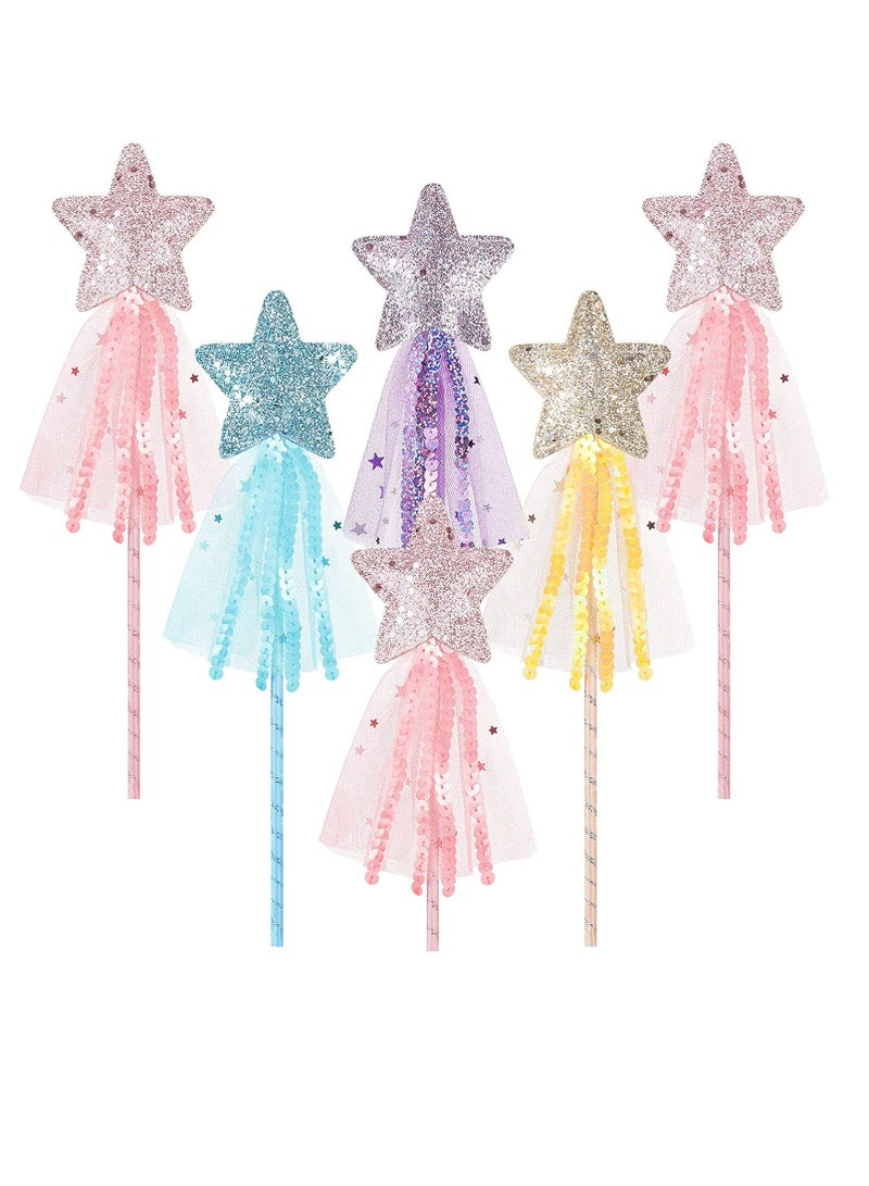 SOLARAE 6Pcs Fairy Wand for Girls Princess Wand Glitter Wand Star Wand Performance Fairy Stick for Costume Prop Cosplay Birthday Party Supply Role Play Favors Pink Purple Blue, Yellow - Image 1