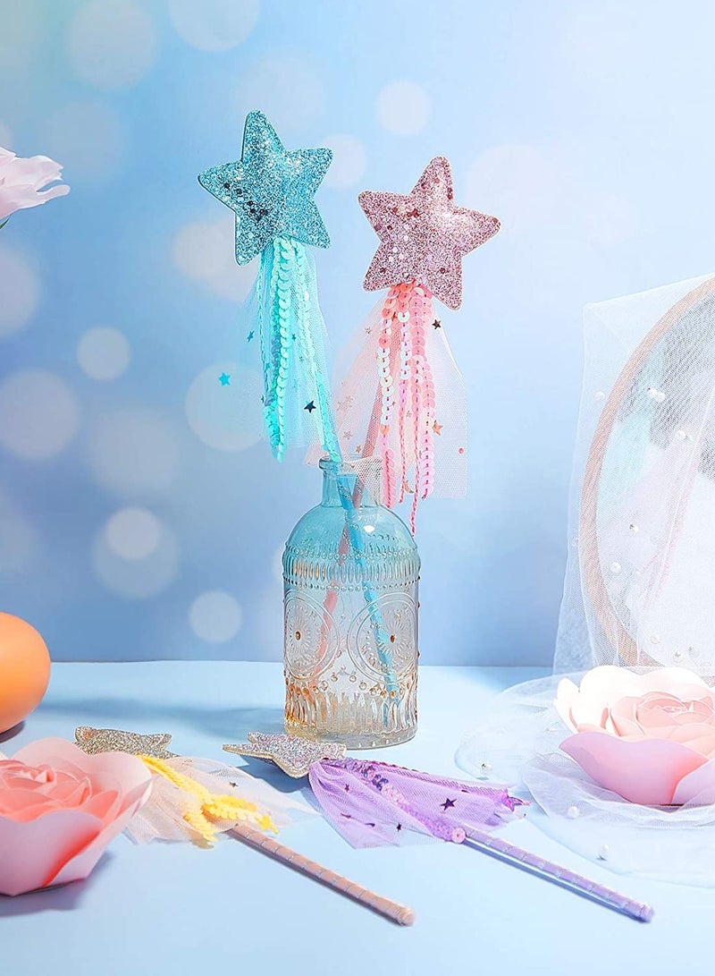 SOLARAE 6Pcs Fairy Wand for Girls Princess Wand Glitter Wand Star Wand Performance Fairy Stick for Costume Prop Cosplay Birthday Party Supply Role Play Favors Pink Purple Blue, Yellow - Image 3