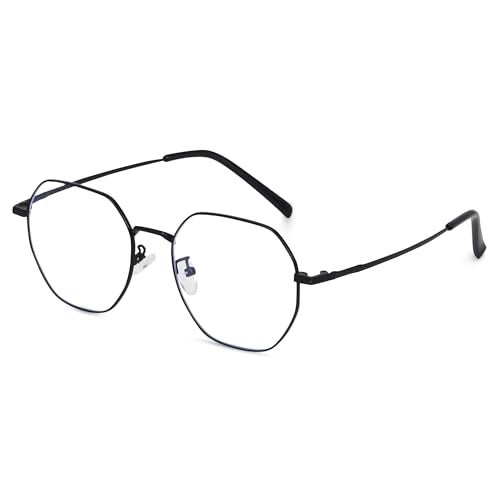 Dervin Zero Power Computer Bluelight Blocking Glasses For Men and Women | Blue Cut Computer Glasses | Full Rim Hexagon Shape Glasses | Anti Glare, Lightweight & Blocks Harmful Rays (Black) - Image 1