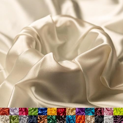 Filloxy Solid Plain Silky Shine Satin Fabric Material For Fashion Design Stitching Multiple Use Includes Dress, Pillow Cover, Designer Cloths, Home Decor Material - 44" Hight (CREAME, 1 Meter) - Image 3