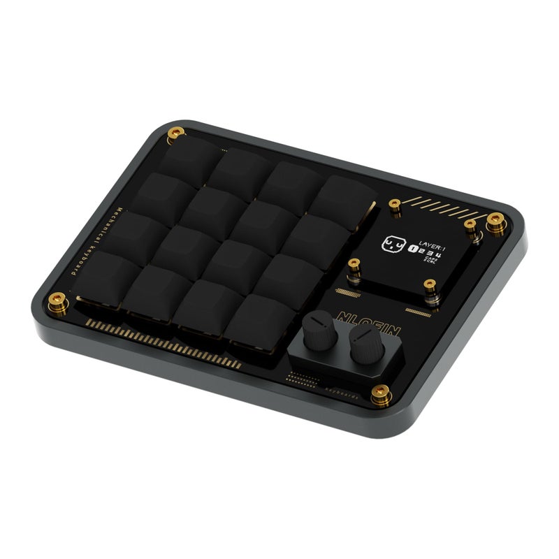 NLOFIN Double Knob Custom Macro Pad Programmable Designer Mini Keyboard 16 Keys with Screen GreyKB16 - Image 2