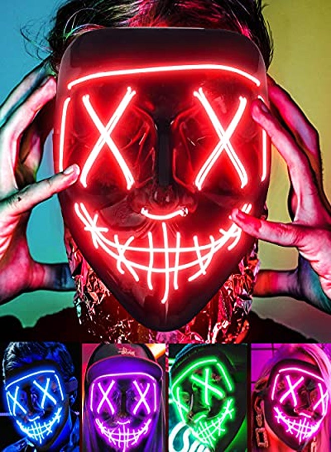 LED Light Up Halloween Mask – Scary Hacker Cosplay Mask with Neon Wire, 3 Lighting Modes, Glowing Anonymous Mask for Boys, Girls, and Women (Red) - Image 1
