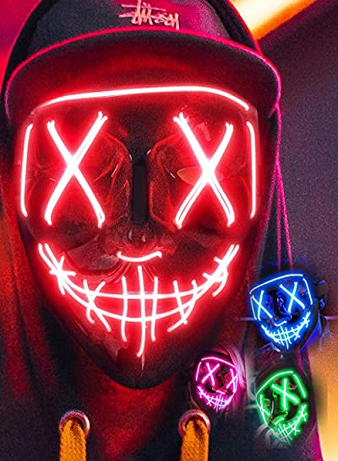 LED Light Up Halloween Mask – Scary Hacker Cosplay Mask with Neon Wire, 3 Lighting Modes, Glowing Anonymous Mask for Boys, Girls, and Women (Red) - Image 2