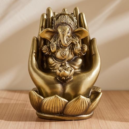 Karigaari India Gold Finish Ganesh Idol for Car Dashboard Ganesha Murti Ganpati Idol for Home Decor Puja Lord Ganesh Statue Gift for Office Desk Puja Room Figurine - Image 1