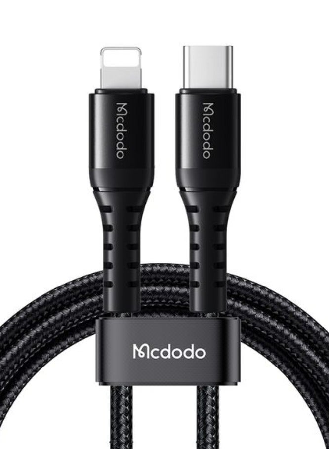 مكدودو كابل شحن آيفون 1 متر 36 واط من ماكدودو – كابل USB-C إلى لايتنينج بتقنية PD للشحن السريع ونقل البيانات متوافق مع iPhone وiPad وAirPods – أسود - Image 1