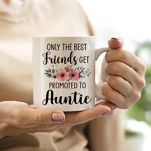 QASHWEY Only The Best Friends Get Promoted to Auntie Coffee Mugs Mug,Funny Pregnancy Announcement Gifts for Best Friend New Auntie,Aunt to Be Gifts Double Side Printed Ceramic Mug Cup 11 Ounce - Image 2