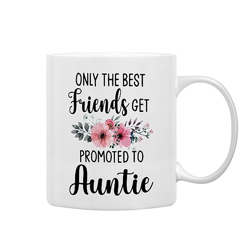 QASHWEY Only The Best Friends Get Promoted to Auntie Coffee Mugs Mug,Funny Pregnancy Announcement Gifts for Best Friend New Auntie,Aunt to Be Gifts Double Side Printed Ceramic Mug Cup 11 Ounce - Image 1