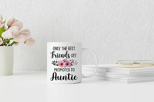 QASHWEY Only The Best Friends Get Promoted to Auntie Coffee Mugs Mug,Funny Pregnancy Announcement Gifts for Best Friend New Auntie,Aunt to Be Gifts Double Side Printed Ceramic Mug Cup 11 Ounce - Image 3