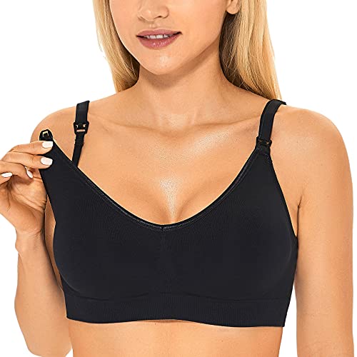 Gratlin Women's Seamless Maternity Nursing Sleep Bra Support Removable Padded Wireless Breastfeeding Bras Black Large - (38D, 38DD, 40B, 40C) - Image 1