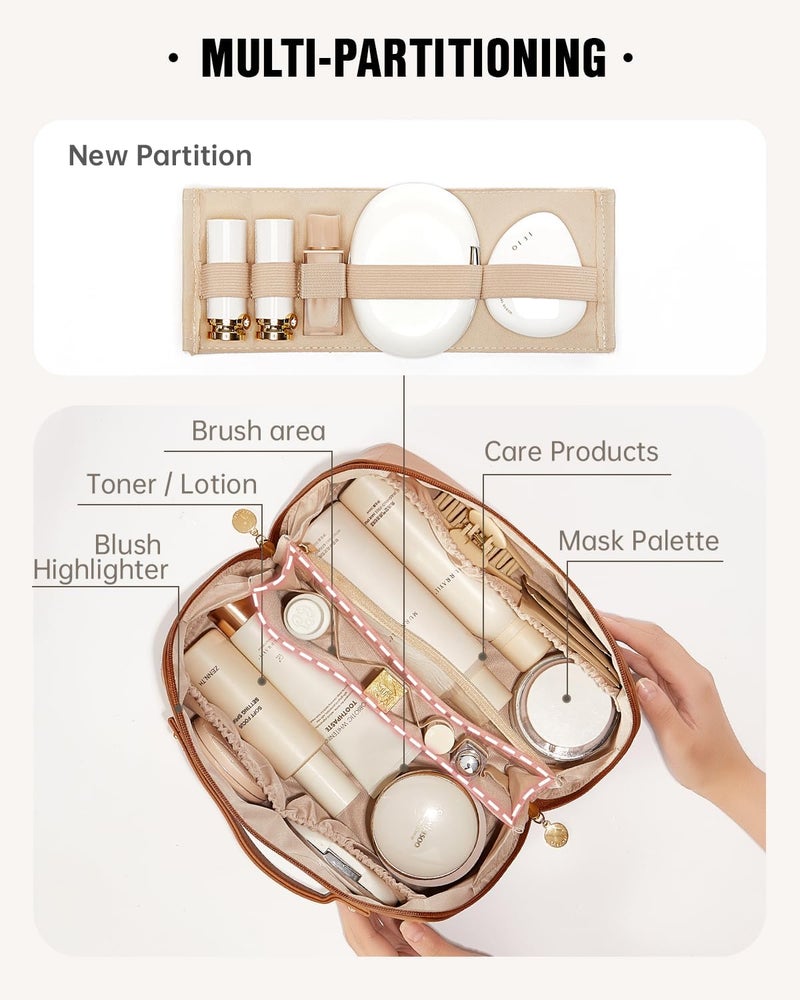 EACHY Travel Makeup Bag,Large Capacity Cosmetic Bags for Women,Waterproof Portable Pouch Open Flat Toiletry Bag Pattern Makeup Bag - Image 2