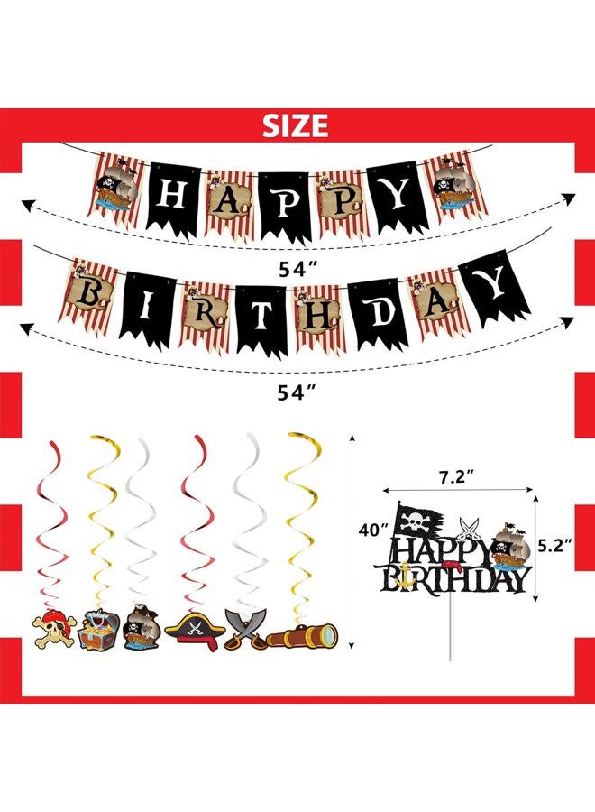 Jcoos GOGOPARTY Birthday Decorations - Pirate Party Decorations Pirate Birthday Decorations for Men, Boys, Kids, Him, Happy Birthday Banner Balloons Cake Toppers Hanging Swirls Pirate Themed Party Supplies - Image 3