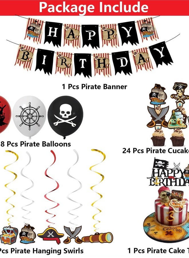 Jcoos GOGOPARTY Birthday Decorations - Pirate Party Decorations Pirate Birthday Decorations for Men, Boys, Kids, Him, Happy Birthday Banner Balloons Cake Toppers Hanging Swirls Pirate Themed Party Supplies - Image 2