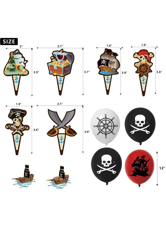 Jcoos GOGOPARTY Birthday Decorations - Pirate Party Decorations Pirate Birthday Decorations for Men, Boys, Kids, Him, Happy Birthday Banner Balloons Cake Toppers Hanging Swirls Pirate Themed Party Supplies - Image 4