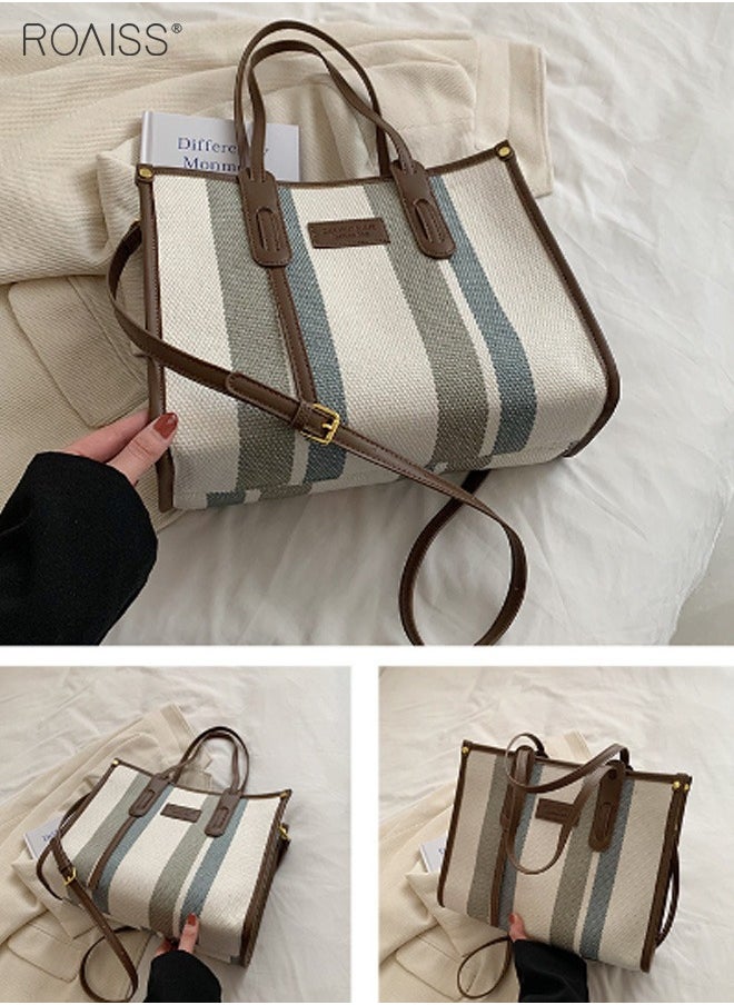 Women's Contrasting Texture Canvas Tote Bag Pu Leather Stitching Large Capacity Shoulder Bag Multi Pocket Adjustable Shoulder Strap Handbag - pzsku/Z6A5F866EBC600BA1C73FZ/45/_/1722303703/f9b4746a-aee7-4375-9075-eed7ec3bc8fb