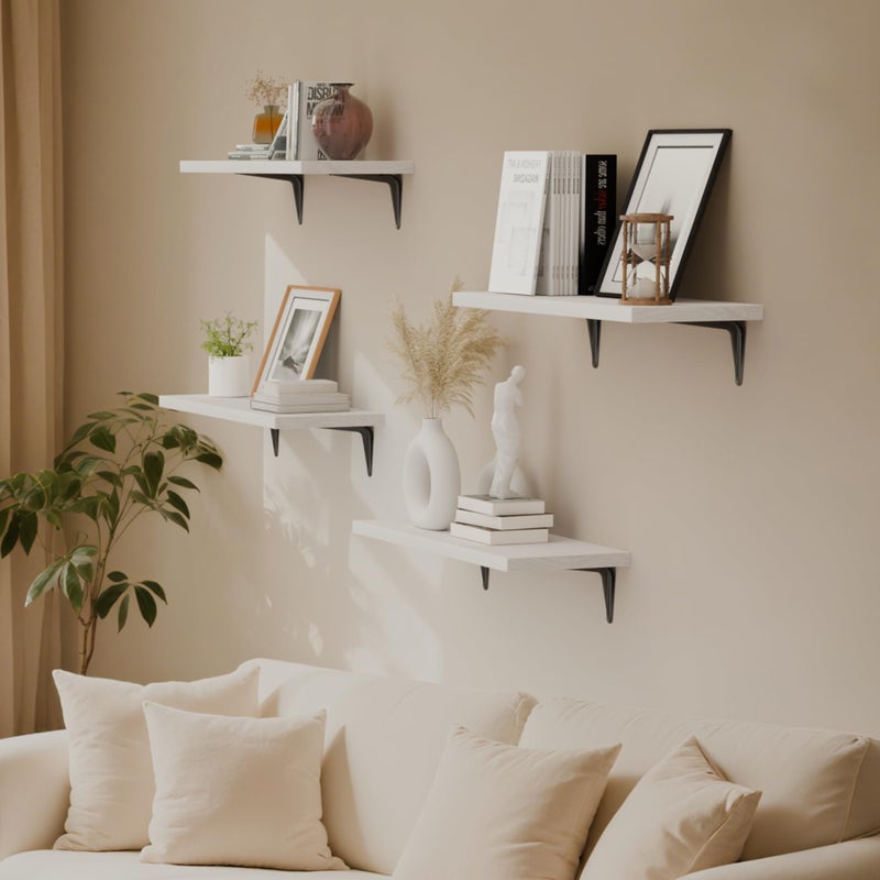 SKYSEN Floating Shelves for Wall Set of 6, 15.7in Wood Wall Shelf for Decor, Bathroom, Bedroom, Storage, Book,Kitchen, Living Room - White(fs-40-w) - Image 2
