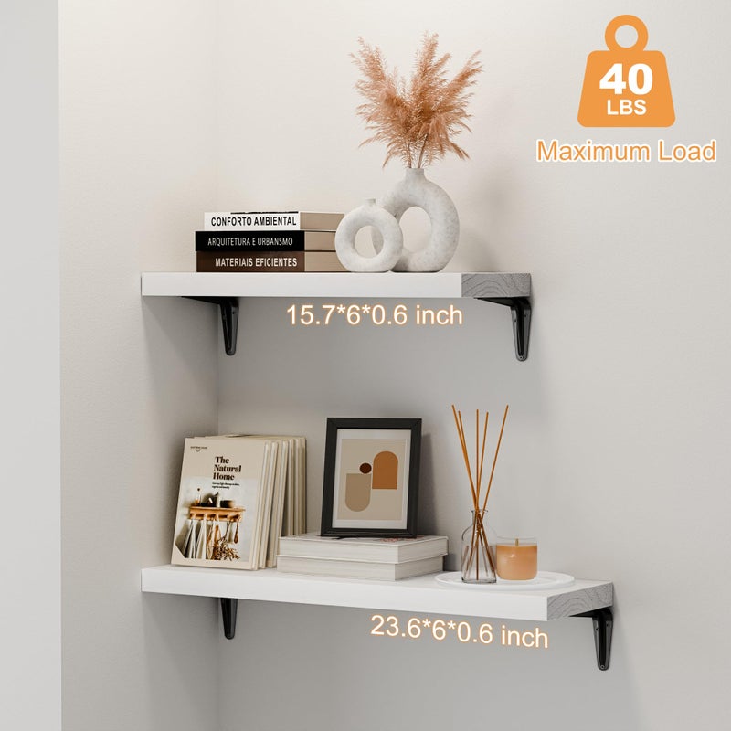SKYSEN Floating Shelves for Wall Set of 6, 15.7in Wood Wall Shelf for Decor, Bathroom, Bedroom, Storage, Book,Kitchen, Living Room - White(fs-40-w) - Image 4