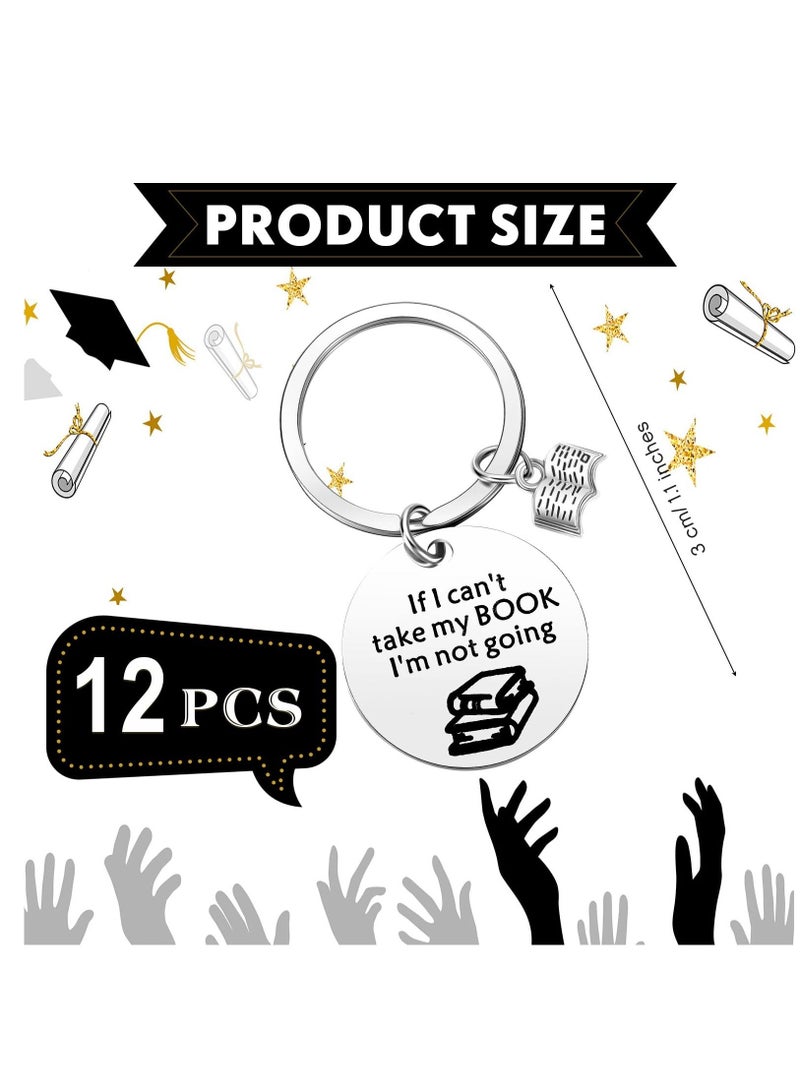 XiuWoo 12 Pcs Book Club Gifts Lovers Keychain for Novelty Nurse Graduation Reader Writers Birthday Jewelry Librarian Gift Reading Lover Gift, Silver - Image 2