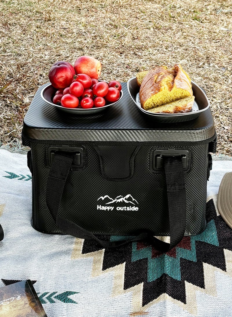happy outside 28L Tactical Storage Box with Hard Top - Multi-Purpose Camping Table & Waterproof Organizer, Reinforced EVA with Metal Frame, Foldable & Mold Proof - Heavy Duty for Outdoor Gear, Cooking Tools, Survival Kits, Car Overlanding (All-Black)  Tear-resistant Camping box, Picnic Storage box, Mesh Camping Storage Box, Outdoor Storage Bag, Storage Box, Picnic Bag, Tactical Equipment Bag, Suitcase, Simple Small Table - Image 4