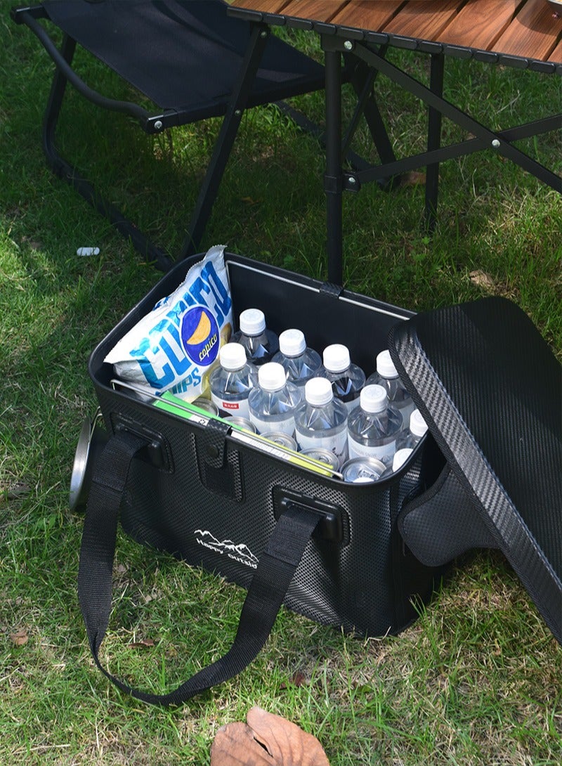 happy outside 28L Foldable Outdoor Bag with Hard Cover - Multi-Purpose Camping Table & Waterproof Tactical Organizer, Reinforced EVA with Metal Frame, Foldable & Mold Proof - Heavy Duty for Outdoor Gear, Cooking Tools, Survival Kits, Car Overlanding (All-Black)  Tear-resistant Camping box, Picnic Storage box, Mesh Camping Storage Box, Outdoor Storage Bag, Storage Box, Picnic Bag, Tactical Equipment Bag, Suitcase, Simple Small Table - Image 3