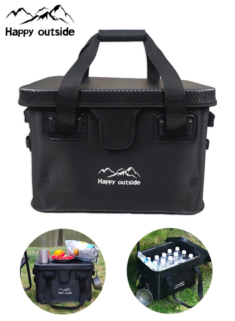 happy outside 28L Foldable Outdoor Bag with Hard Cover - Multi-Purpose Camping Table & Waterproof Tactical Organizer, Reinforced EVA with Metal Frame, Foldable & Mold Proof - Heavy Duty for Outdoor Gear, Cooking Tools, Survival Kits, Car Overlanding (All-Black)  Tear-resistant Camping box, Picnic Storage box, Mesh Camping Storage Box, Outdoor Storage Bag, Storage Box, Picnic Bag, Tactical Equipment Bag, Suitcase, Simple Small Table - Image 1