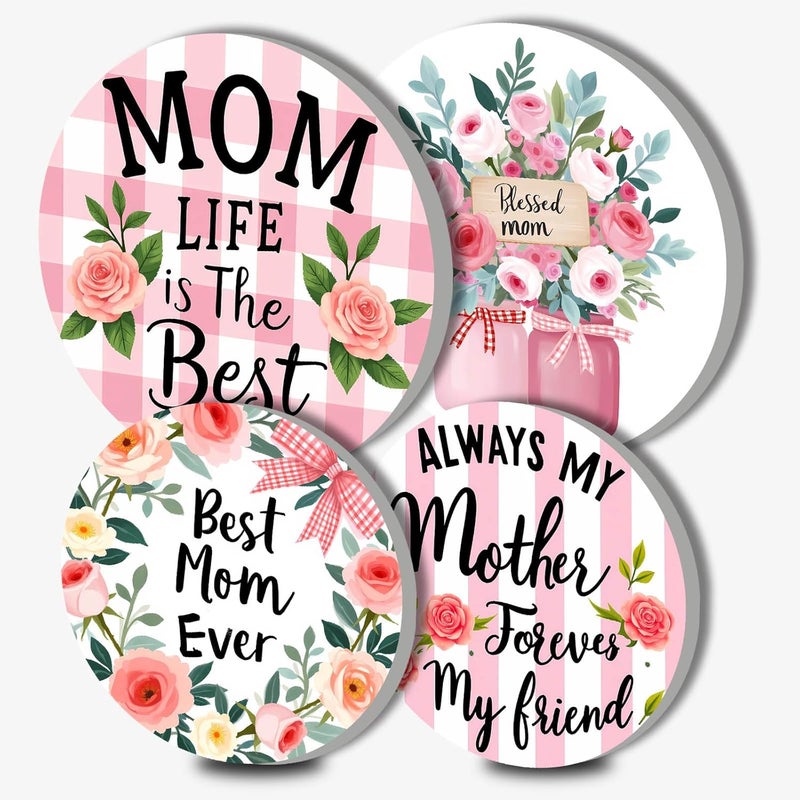 Aihonmin Best Mom Stove Covers Set of 4 Metal 8 Inch and 10 Inch Modern Pink Happy Mother's Day Kitchen Stove Decor Mama Warm Floral Heart Kitchen Home Decoration Electric Stove Burner Covers Range - Image 1