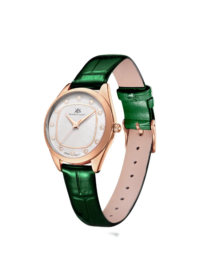 KENNETH SCOTT Women's Watch, Analog Display and Polyurethane Strap - K24508-RLHW, Green