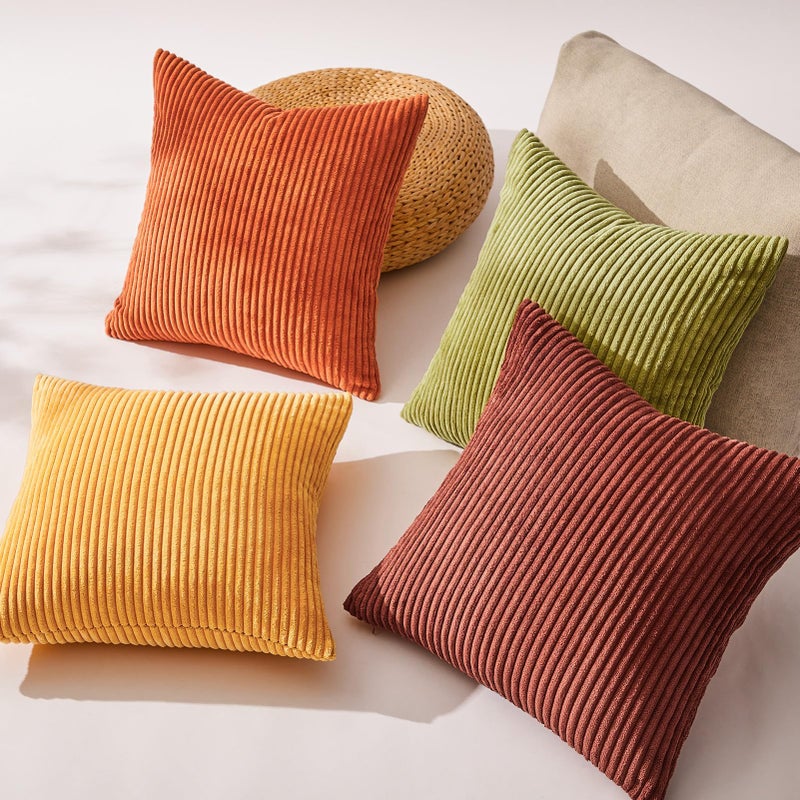 Topfinel Fall Burnt Orange Decorative Throw Pillows Covers 18x18 Inch Set of 4,Yellow Green Gradient Series Corduroy Striped Square Pillow Case,Western Modern Cushion Cover for Couch Sofa Bedroom - Image 5
