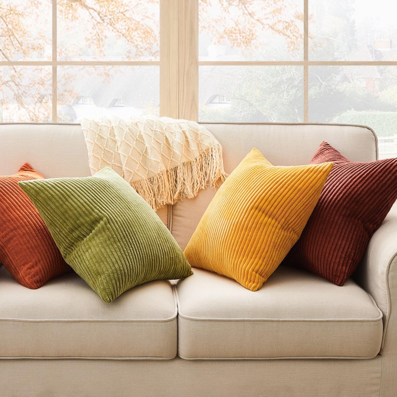 Topfinel Fall Burnt Orange Decorative Throw Pillows Covers 18x18 Inch Set of 4,Yellow Green Gradient Series Corduroy Striped Square Pillow Case,Western Modern Cushion Cover for Couch Sofa Bedroom - Image 4