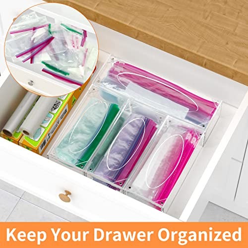 FEMELI Food Bag Storage Organizer, Acrylic Kitchen Drawer Baggie Box, Compatible with Gallon, Slider Quart, Freezer, Sandwich, Snack, Variety Size Bags, 4 separate Pack(Clear) - Image 3