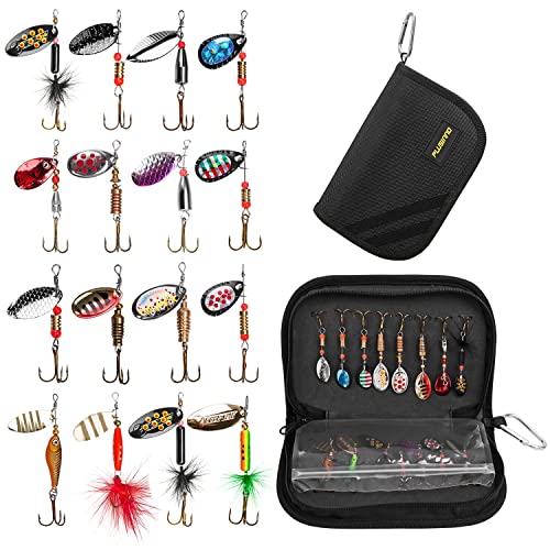 PLUSINNO 16pcs Fishing Lure Spinnerbait Kit with Portable Carry Bag,Bass Trout Salmon Hard Metal Spinner Baits Kit - Image 1