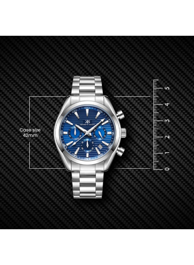 KENNETH SCOTT Men's Stainless Steel Chrono & Multi Function Watch K23150-SBSN - 42 mm  - Image 4