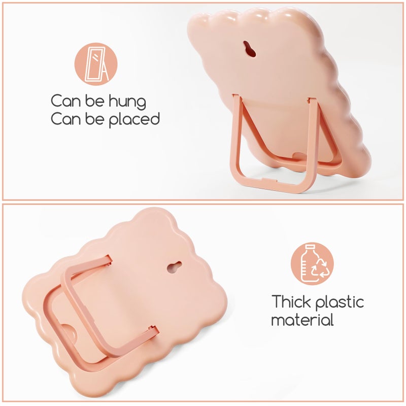 Philbinden Cute Wave-Shaped Desk Vanity Makeup Mirror, Portable Folding Travel Makeup Mirror for Standing/Hanging, Home Decorations for Women Girls (1, Pink) - Image 3