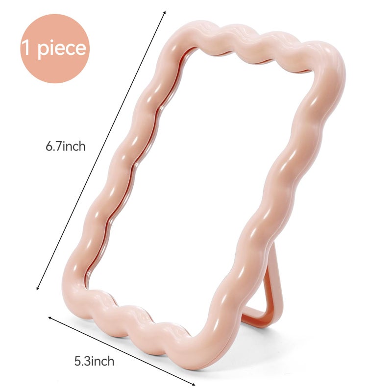Philbinden Cute Wave-Shaped Desk Vanity Makeup Mirror, Portable Folding Travel Makeup Mirror for Standing/Hanging, Home Decorations for Women Girls (1, Pink) - Image 2