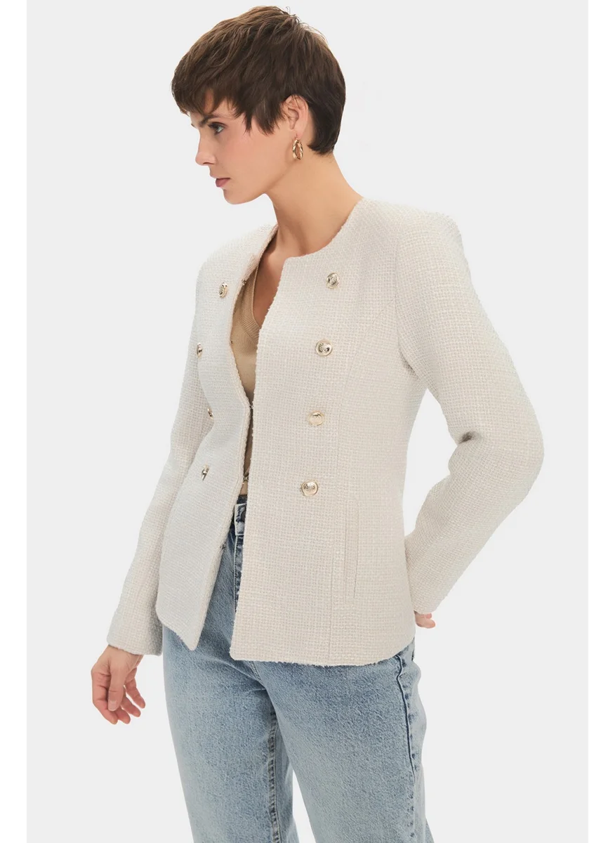 JUNE Women's Cotton Blend Button Detailed Tweed Jacket