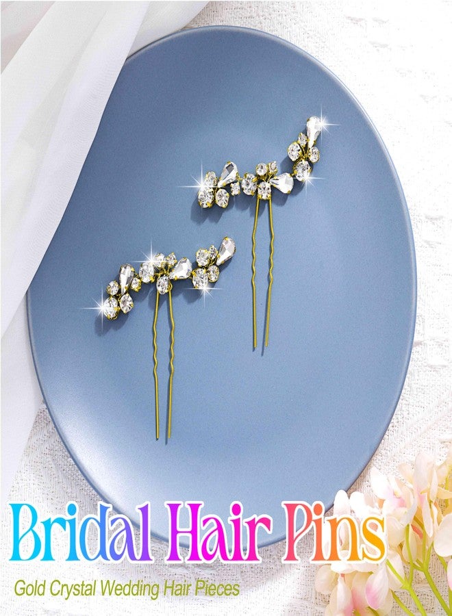 إيز ديلي دبابيس شعر زفاف من إيزدايلي برايد، قطعة شعر مرصعة بالكريستال، إكسسوارات شعر للعرائس من أحجار الراين للنساء والفتيات (عبوة من قطعتين) (ذهبي) - Image 2