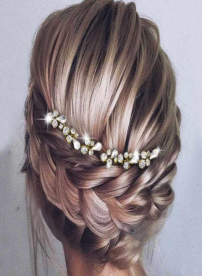 إيز ديلي دبابيس شعر زفاف من إيزدايلي برايد، قطعة شعر مرصعة بالكريستال، إكسسوارات شعر للعرائس من أحجار الراين للنساء والفتيات (عبوة من قطعتين) (ذهبي) - Image 3