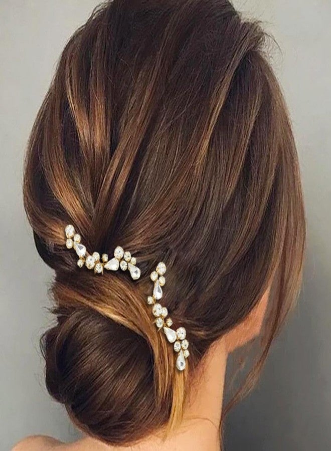 إيز ديلي دبابيس شعر زفاف من إيزدايلي برايد، قطعة شعر مرصعة بالكريستال، إكسسوارات شعر للعرائس من أحجار الراين للنساء والفتيات (عبوة من قطعتين) (ذهبي) - Image 5