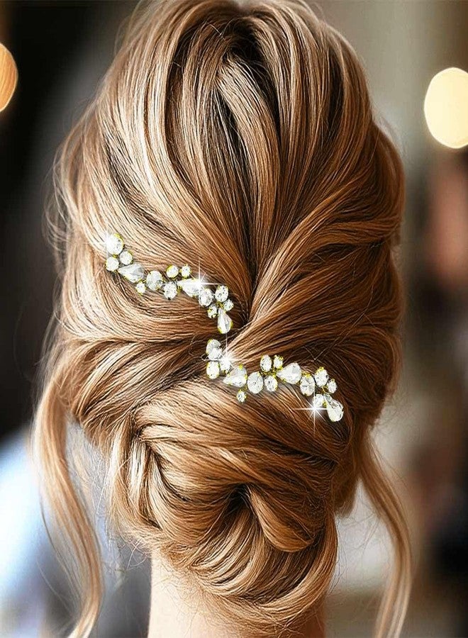 إيز ديلي دبابيس شعر زفاف من إيزدايلي برايد، قطعة شعر مرصعة بالكريستال، إكسسوارات شعر للعرائس من أحجار الراين للنساء والفتيات (عبوة من قطعتين) (ذهبي) - Image 1