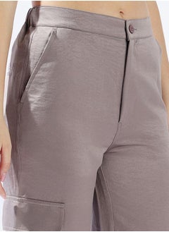 HIGH STAR Women Trousers, Wide Leg, Solid, Mid Grey, in 100% Polyester, Elasticated closure, Woven weave, High-Rise waist, perfect for Casual. Redefine your wardrobe now!  - Image 5