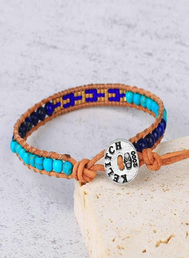 KELITCH Turquoise Seed Bead Bracelets Handmade Leather Bracelets Single Wrap Bracelet For Women - Image 5