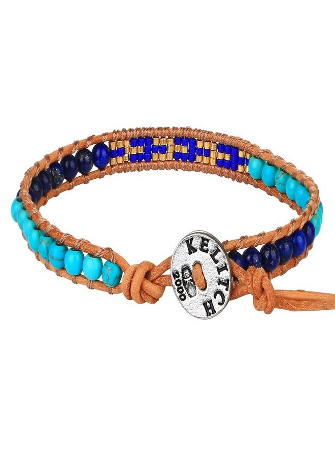 KELITCH Turquoise Seed Bead Bracelets Handmade Leather Bracelets Single Wrap Bracelet For Women - Image 2