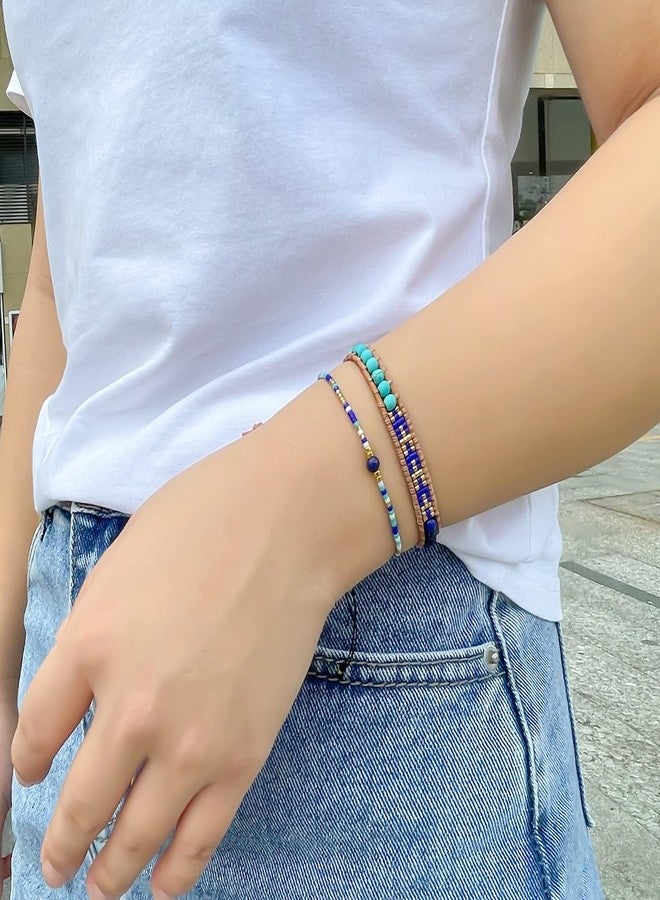 KELITCH Turquoise Seed Bead Bracelets Handmade Leather Bracelets Single Wrap Bracelet For Women - Image 3