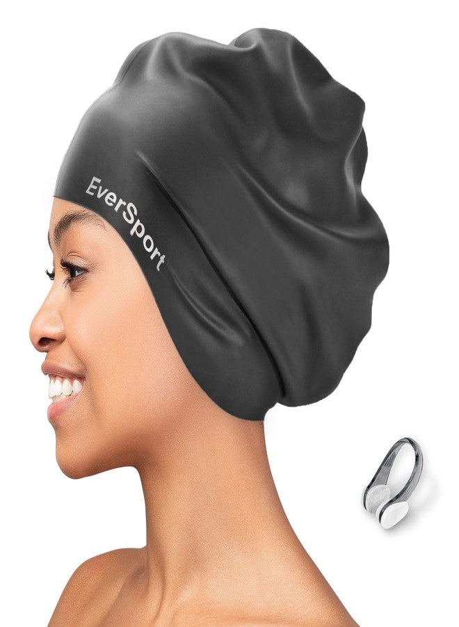 EverSport Extra Large Swim Cap for Braids and Dreadlocks, Silicone Swimming Pool Cap for Women Men Adult Long Thick Curly Hair Locs Anti Slip Ear Cover Waterproof Bathing Shower Cap Keep Hair Dry - Image 1