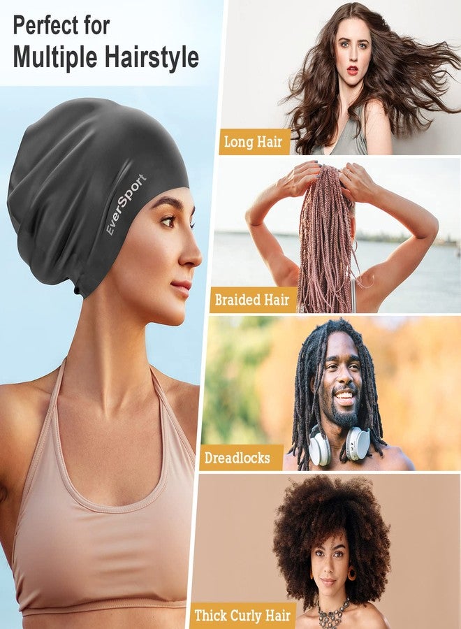 EverSport Extra Large Swim Cap for Braids and Dreadlocks, Silicone Swimming Pool Cap for Women Men Adult Long Thick Curly Hair Locs Anti Slip Ear Cover Waterproof Bathing Shower Cap Keep Hair Dry - Image 3
