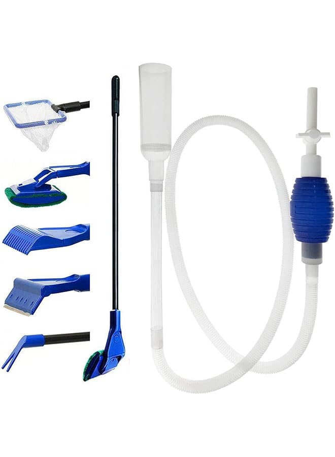 مجموعة أدوات تنظيف حوض السمك، أدوات كاشطات الطحالب، 5 في 1، ومنظف الحصى لخزان الأسماك، مكنسة سيفون لتغيير المياه ومجموعة تنظيف منظف الرمل - Image 1