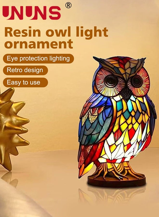 UNUNS ضوء ليلي على شكل بومة، ضوء ليلي من الراتنج الملون بتصميم عتيق لغرفة النوم وغرفة المعيشة وغرفة الطعام ورياض الأطفال والمكتب وديكور المنزل، 15*10*10 سم - Image 2